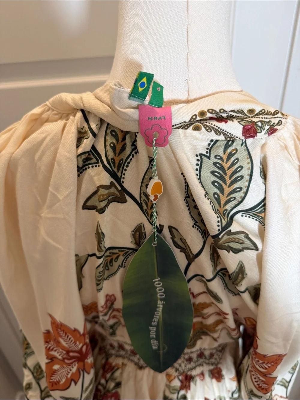 FARM Rio White Maxi Dress with Orange and Green Floral  Size S